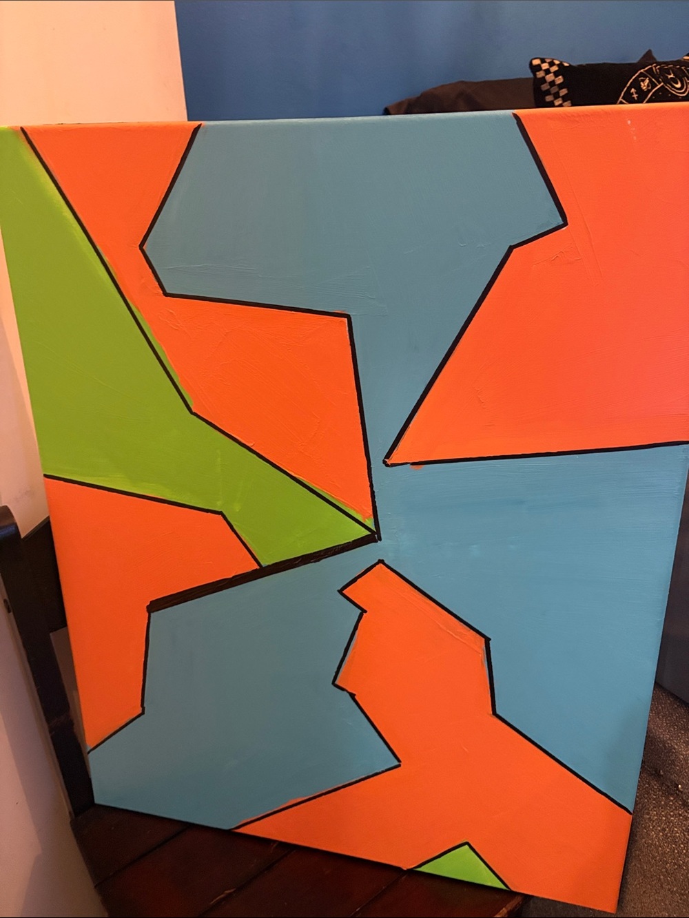 Abstract Geometric Canvas - Bright Blue, Orange & Lime Green